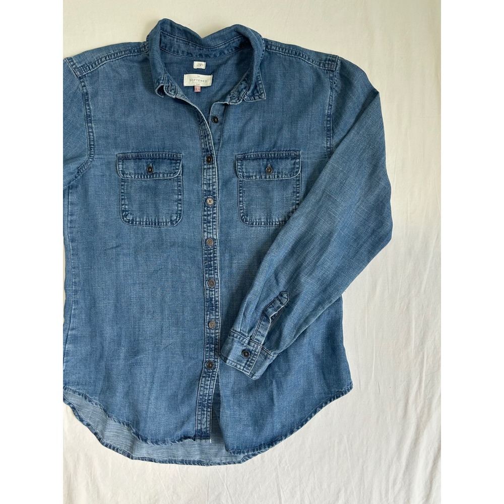 Loft Softened Shirt Womens Small Blue Denim Lyocell Linen Long Sleeve - Picture 2 of 9
